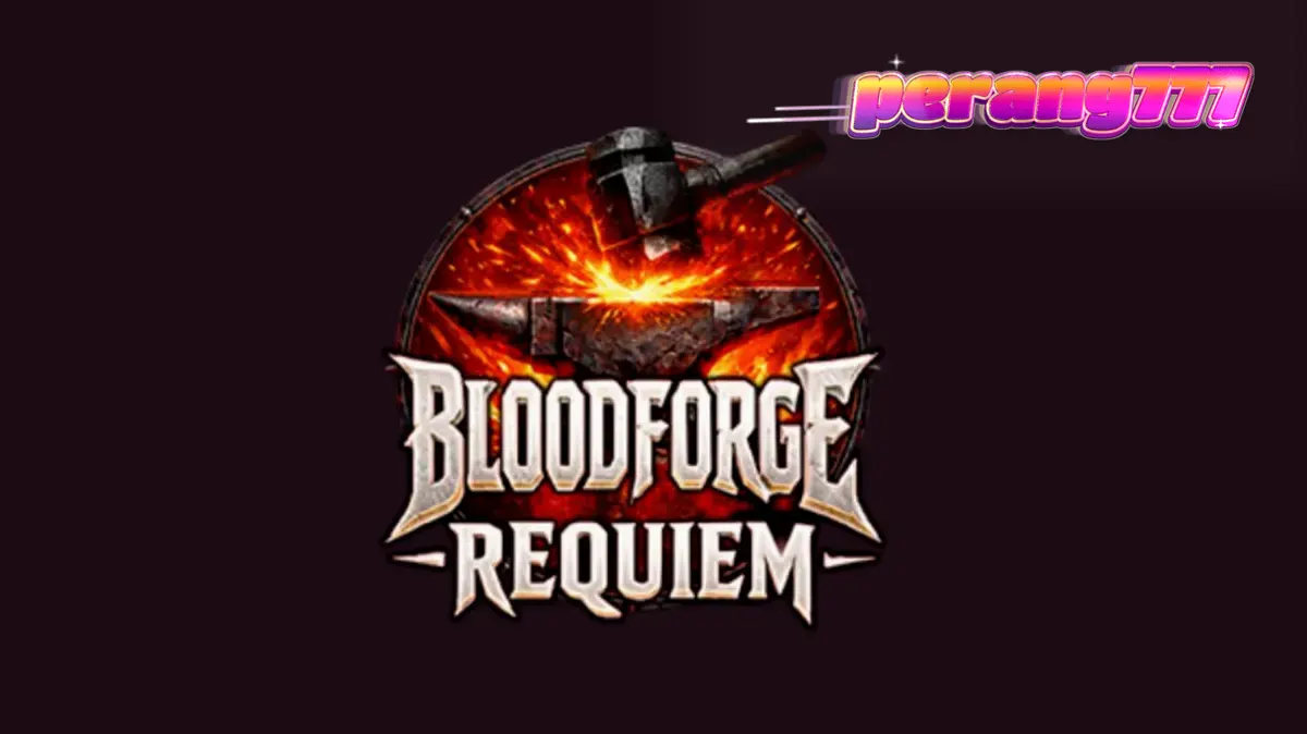 Tampilan visual slot Bloodforge Requiem dengan tema tungku api dan elemen fantasi gelap